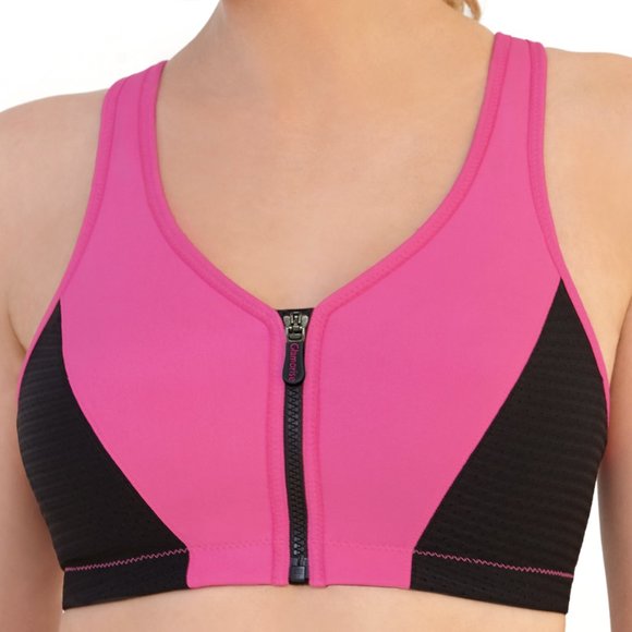 Glamorise SPORT Bra 42B (HIGH-IMPACT) Wicks! (RACERBACK) T-Back Zip-Up PINK New - Picture 4 of 16